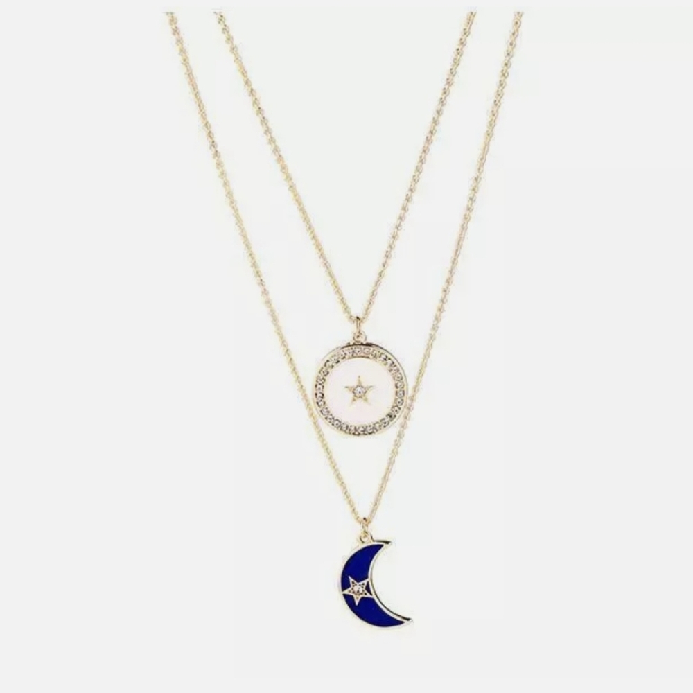 New Alloy and Rhinestone Moon Gold Necklace.